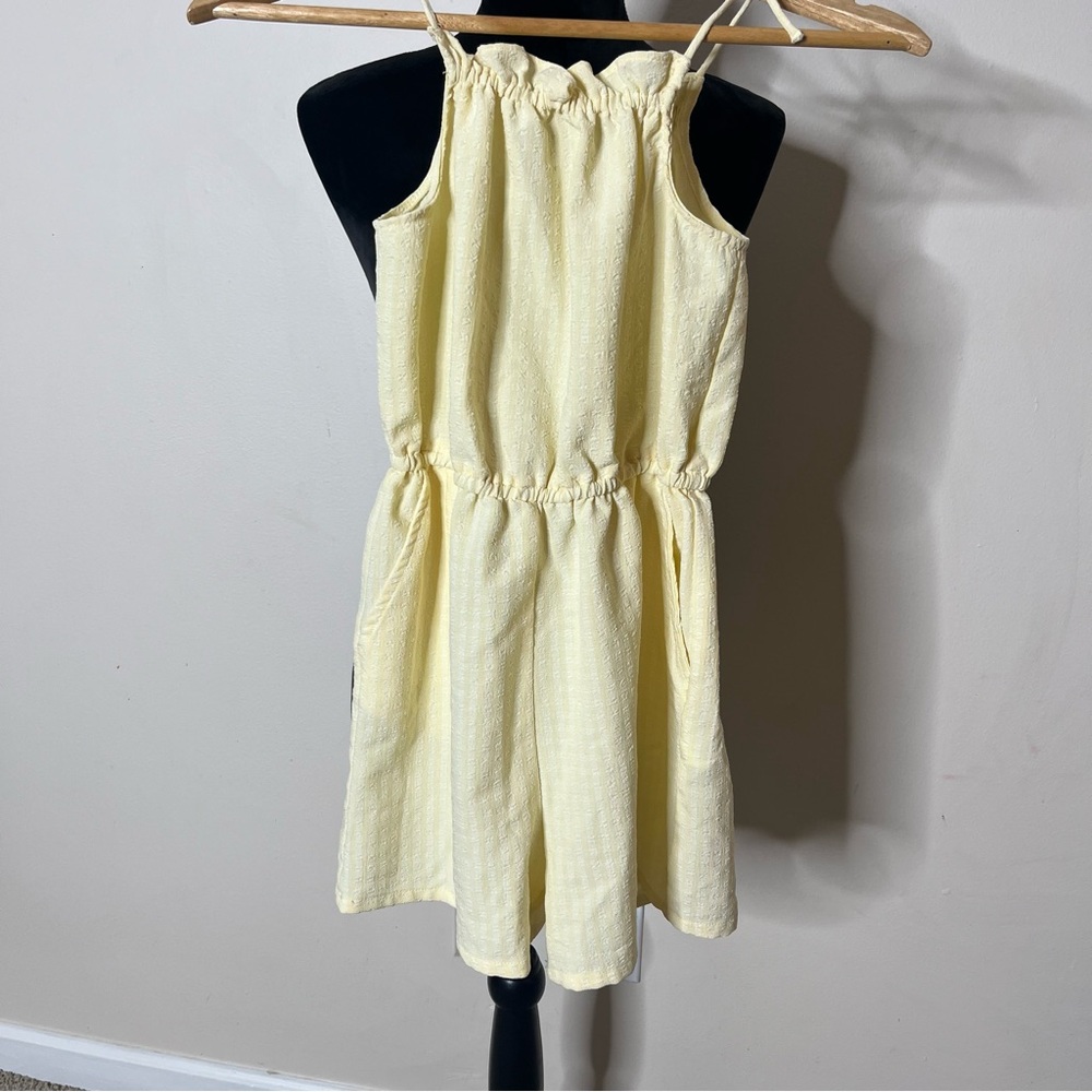 H&M Gurls Yellow Textured Tie Shoulder Ruffled Romper Playsuit Sz 14
